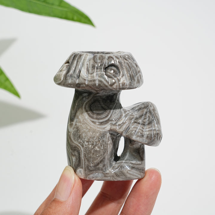 Natural Crystal Mushroom Sphere Holder Carving