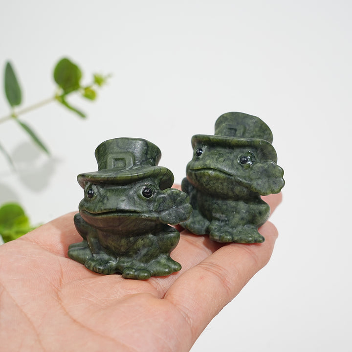 A Slightly Imperfect Natural Crystal Serpentine Frog With Flower Carving