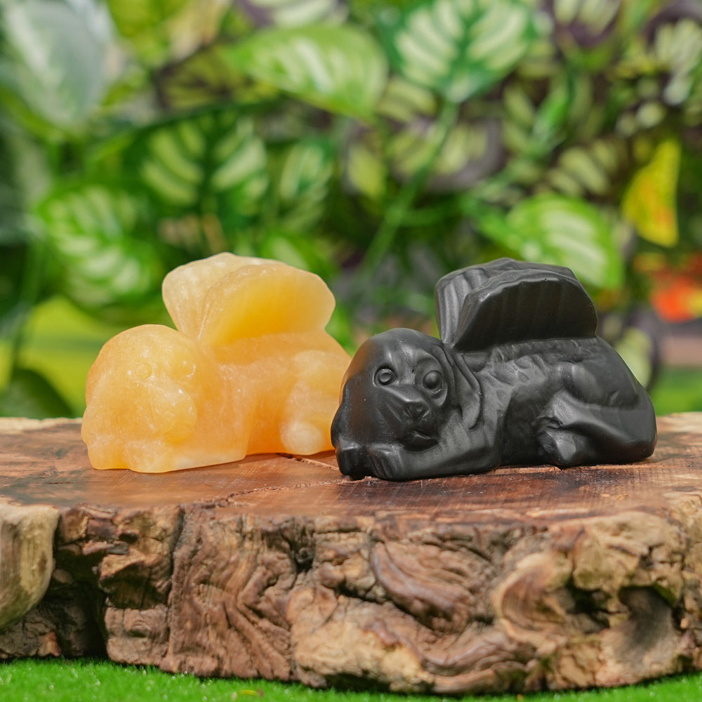 Natural Crystal Carving Sleeping Angel Cat & Dog