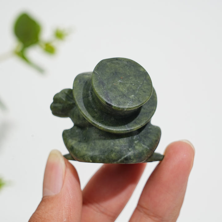 A Slightly Imperfect Natural Crystal Serpentine Frog With Flower Carving