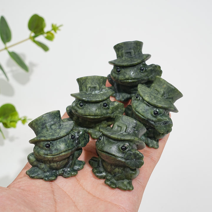 A Slightly Imperfect Natural Crystal Serpentine Frog With Flower Carving