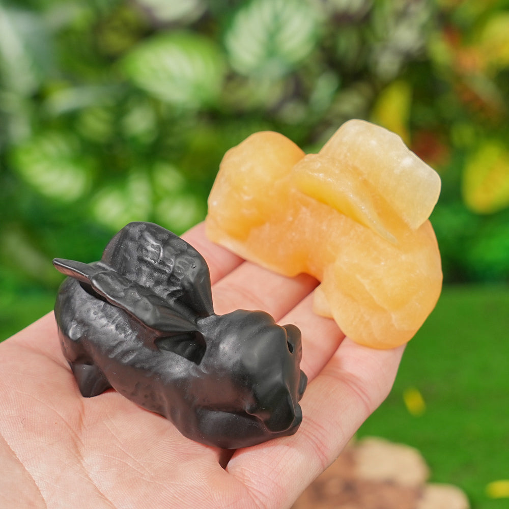 Natural Crystal Carving Sleeping Angel Cat & Dog