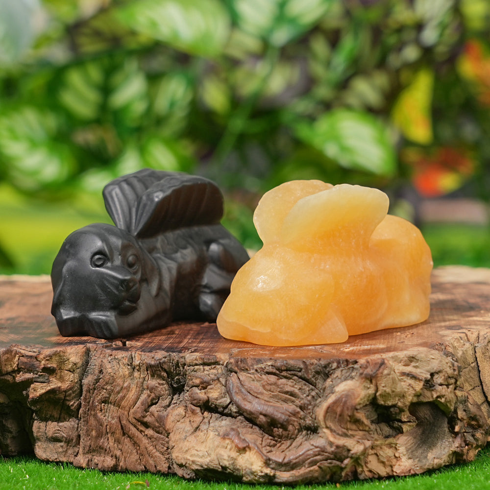 Natural Crystal Carving Sleeping Angel Cat & Dog