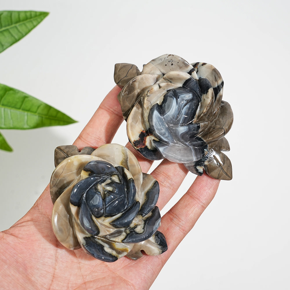 Unique,Natural Crystal Volcanic Agate Peony Flower Carving