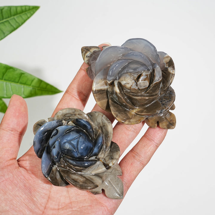 Unique,Natural Crystal Volcanic Agate Peony Flower Carving