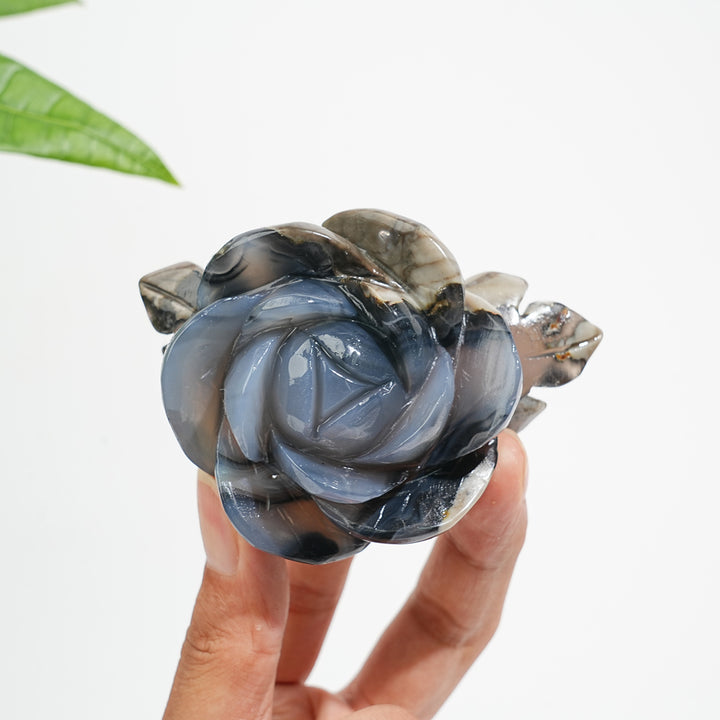 Unique,Natural Crystal Volcanic Agate Peony Flower Carving