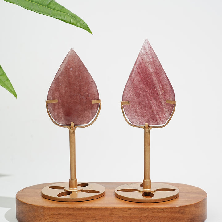 Unique,Natural Crystal Strawberry Quartz Teardrop With Stand