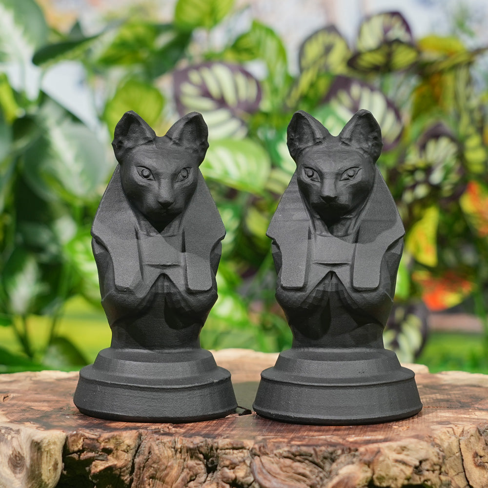 Natural Obsidian Cat-Faced Human Figurine