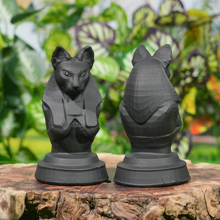 Natural Obsidian Cat-Faced Human Figurine