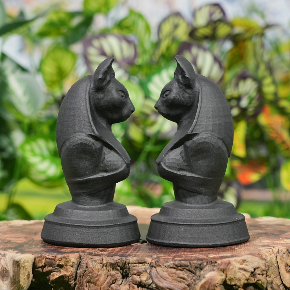 Natural Obsidian Cat-Faced Human Figurine