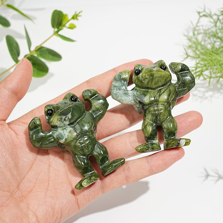 Natural Serpentine Bodybuilding Frog Carving