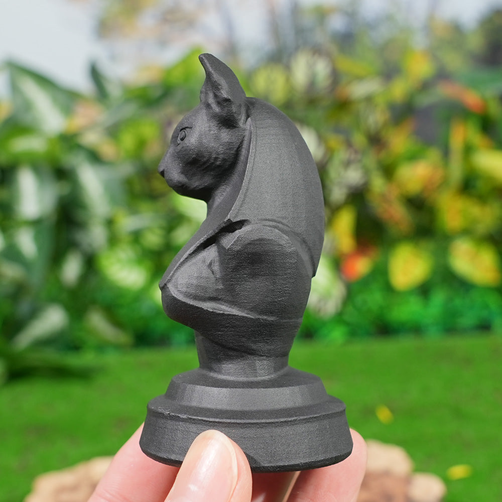 Natural Obsidian Cat-Faced Human Figurine