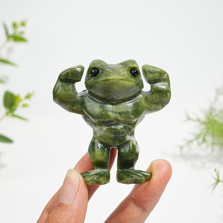 Natural Serpentine Bodybuilding Frog Carving