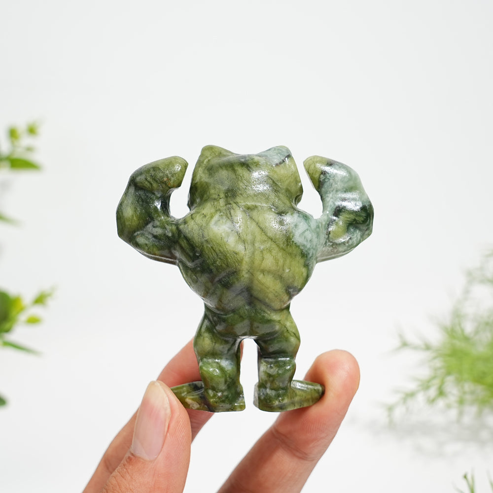 Natural Serpentine Bodybuilding Frog Carving