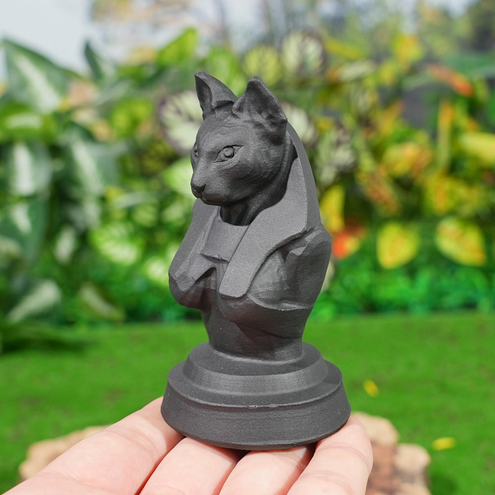 Natural Obsidian Cat-Faced Human Figurine