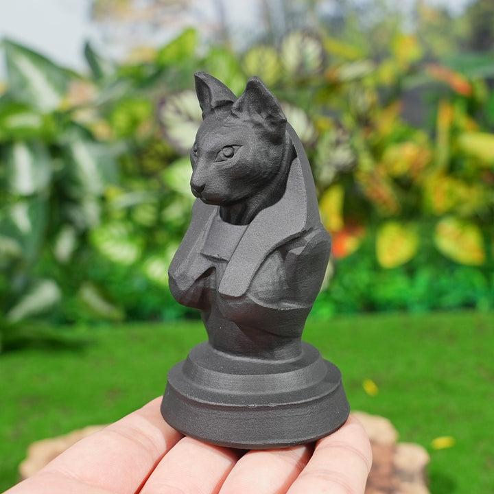 Natural Obsidian Cat-Faced Human Figurine