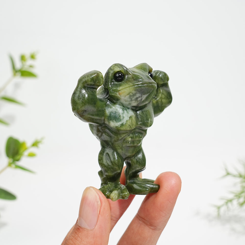 Natural Serpentine Bodybuilding Frog Carving