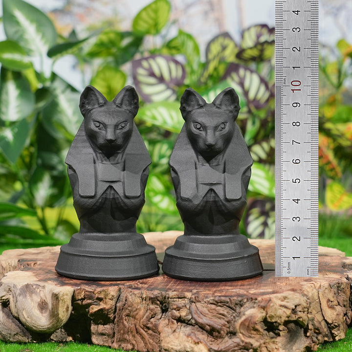 Natural Obsidian Cat-Faced Human Figurine