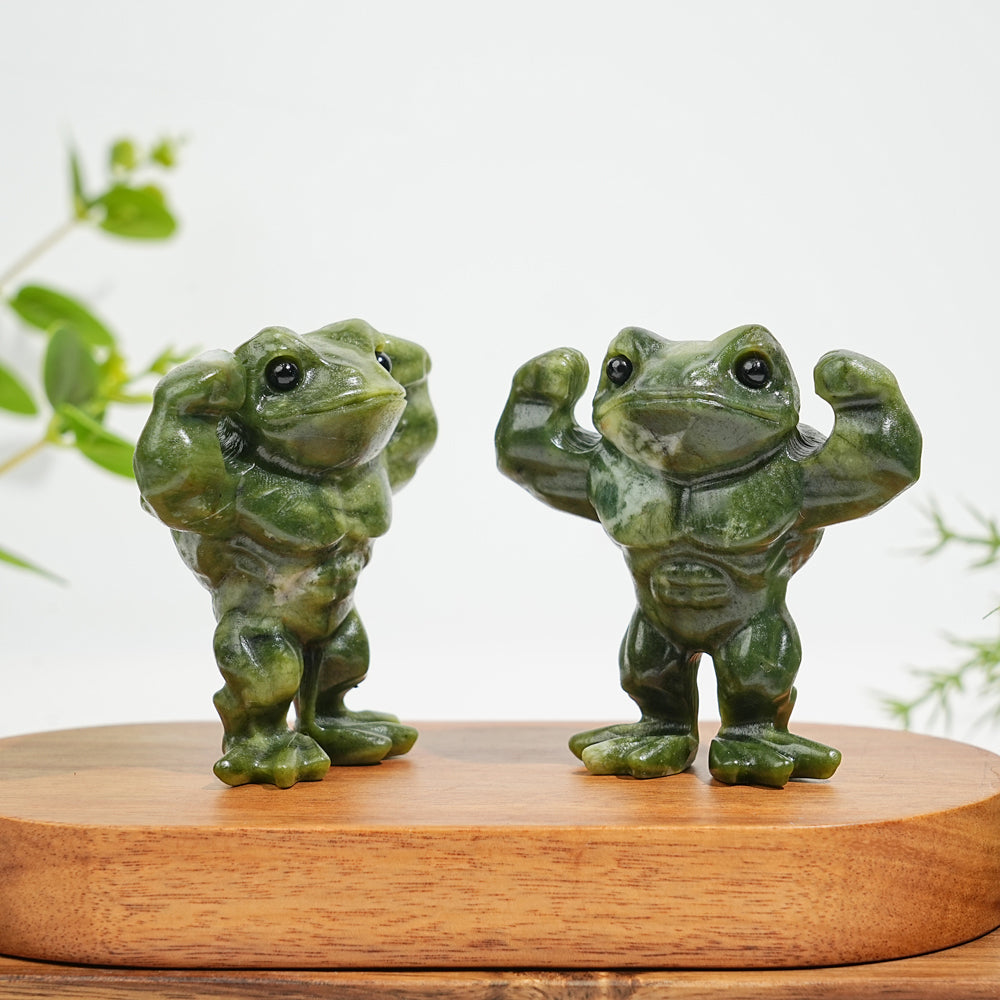 Natural Serpentine Bodybuilding Frog Carving