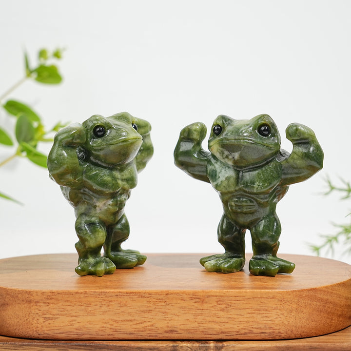 Natural Serpentine Bodybuilding Frog Carving