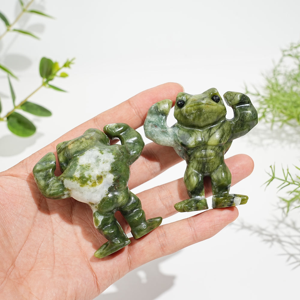 Natural Serpentine Bodybuilding Frog Carving