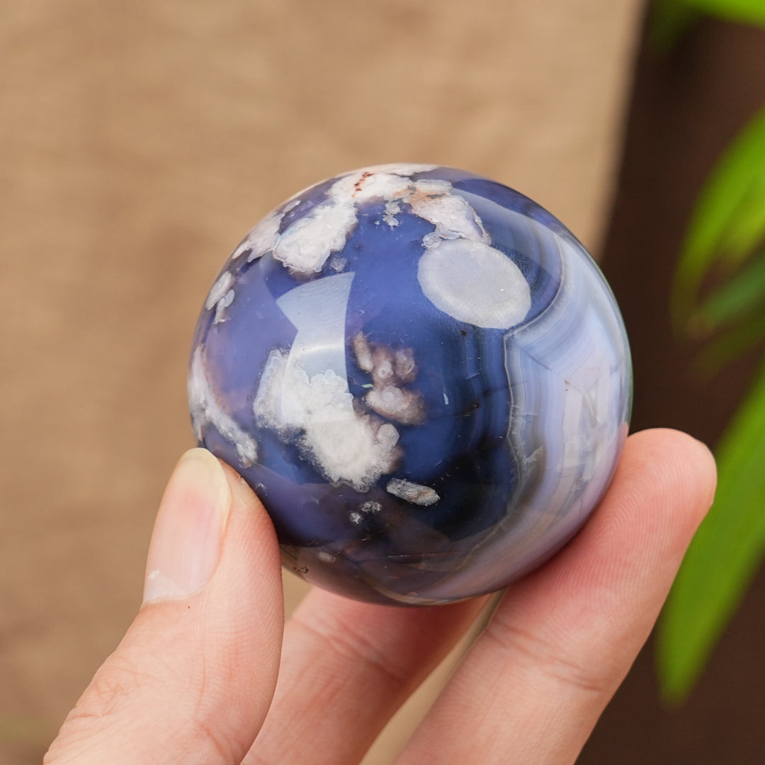 Natural Blue Flower Agate Sphere