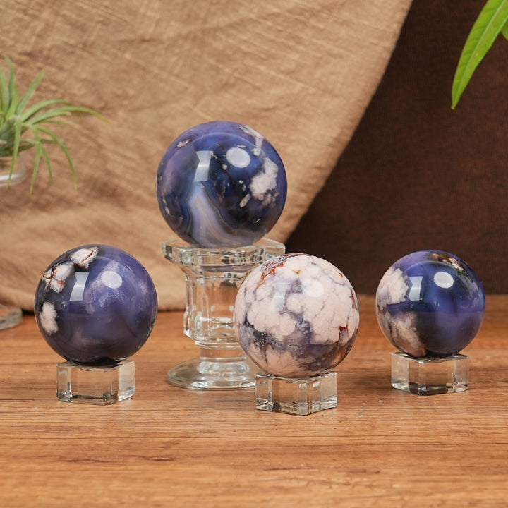 Natural Blue Flower Agate Sphere