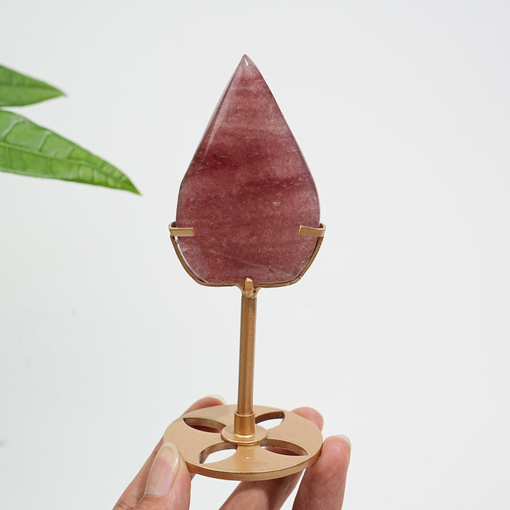 Unique,Natural Crystal Strawberry Quartz Teardrop With Stand