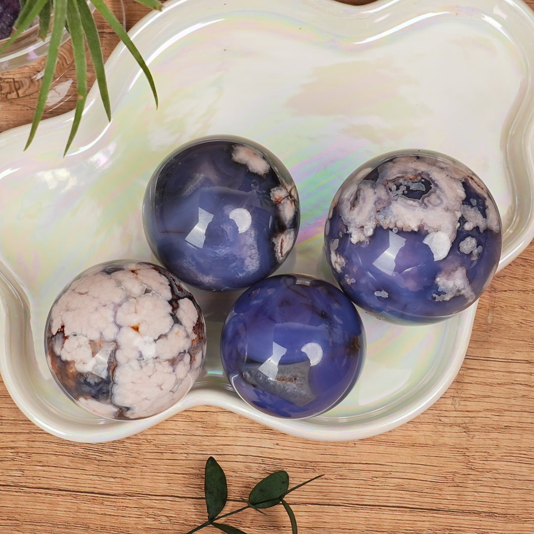 Natural Blue Flower Agate Sphere
