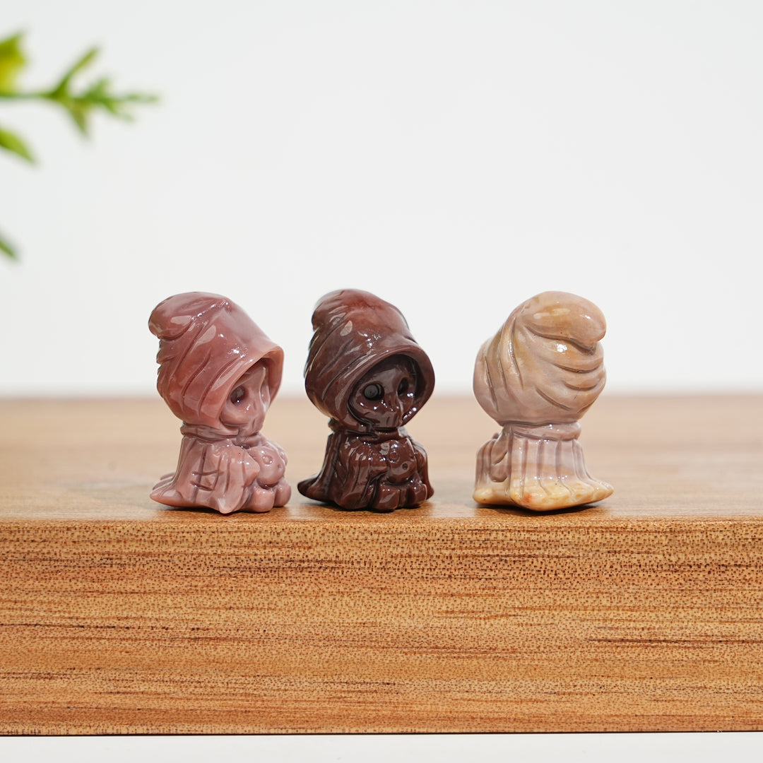 Natural Crystal Alashan Agate Wizard Skull Carving