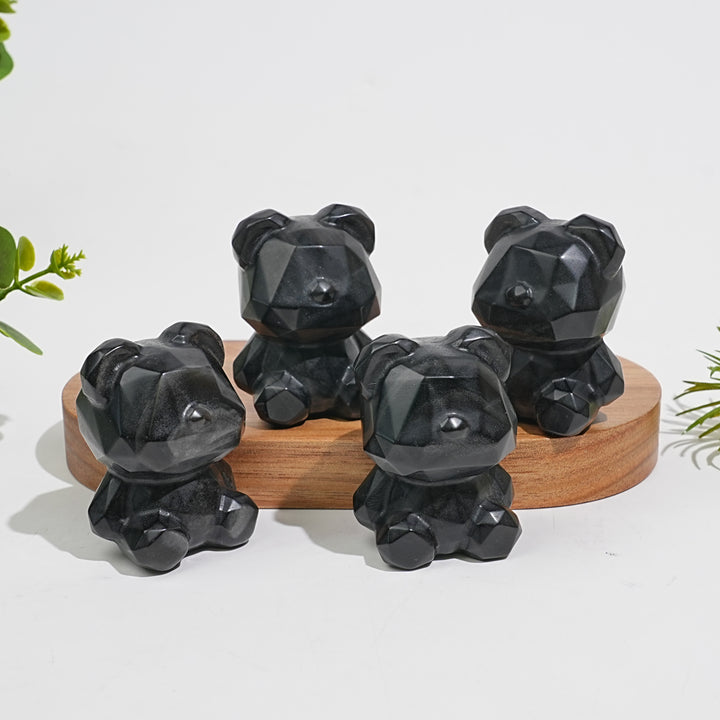 Natural Crystal Carving Silver Obsidian Faceted Candy Bear