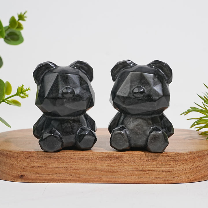 Natural Crystal Carving Silver Obsidian Faceted Candy Bear