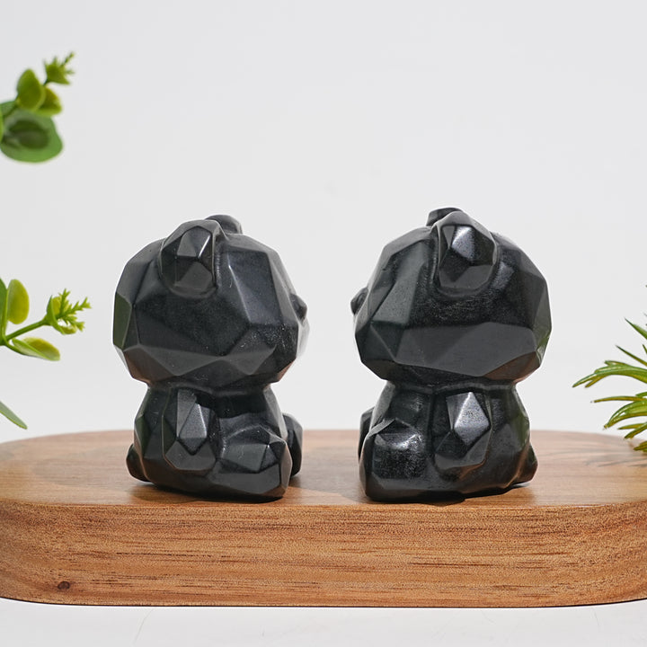 Natural Crystal Carving Silver Obsidian Faceted Candy Bear