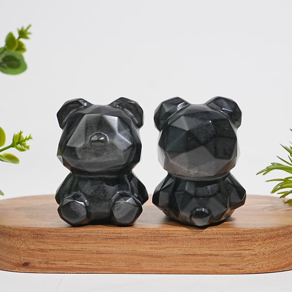 Natural Crystal Carving Silver Obsidian Faceted Candy Bear