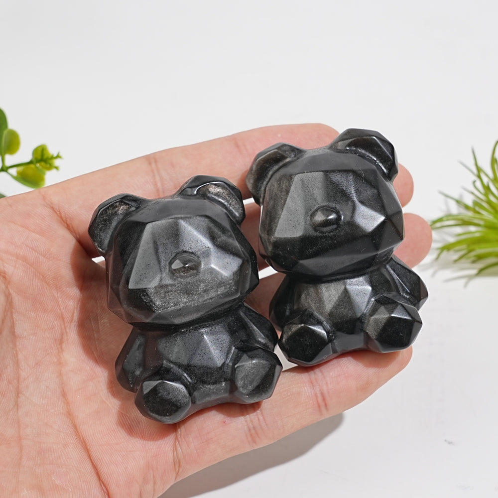 Natural Crystal Carving Silver Obsidian Faceted Candy Bear