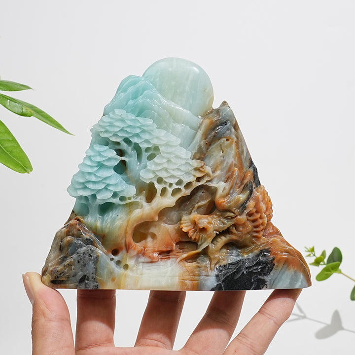 Unique,Natural Crystal Carving Blue Quartzite Mountain Dragon