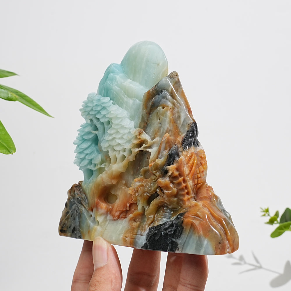Unique,Natural Crystal Carving Blue Quartzite Mountain Dragon