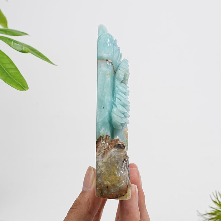 Unique,Natural Crystal Carving Blue Quartzite Mountain Dragon