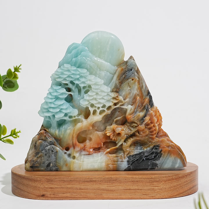Unique,Natural Crystal Carving Blue Quartzite Mountain Dragon
