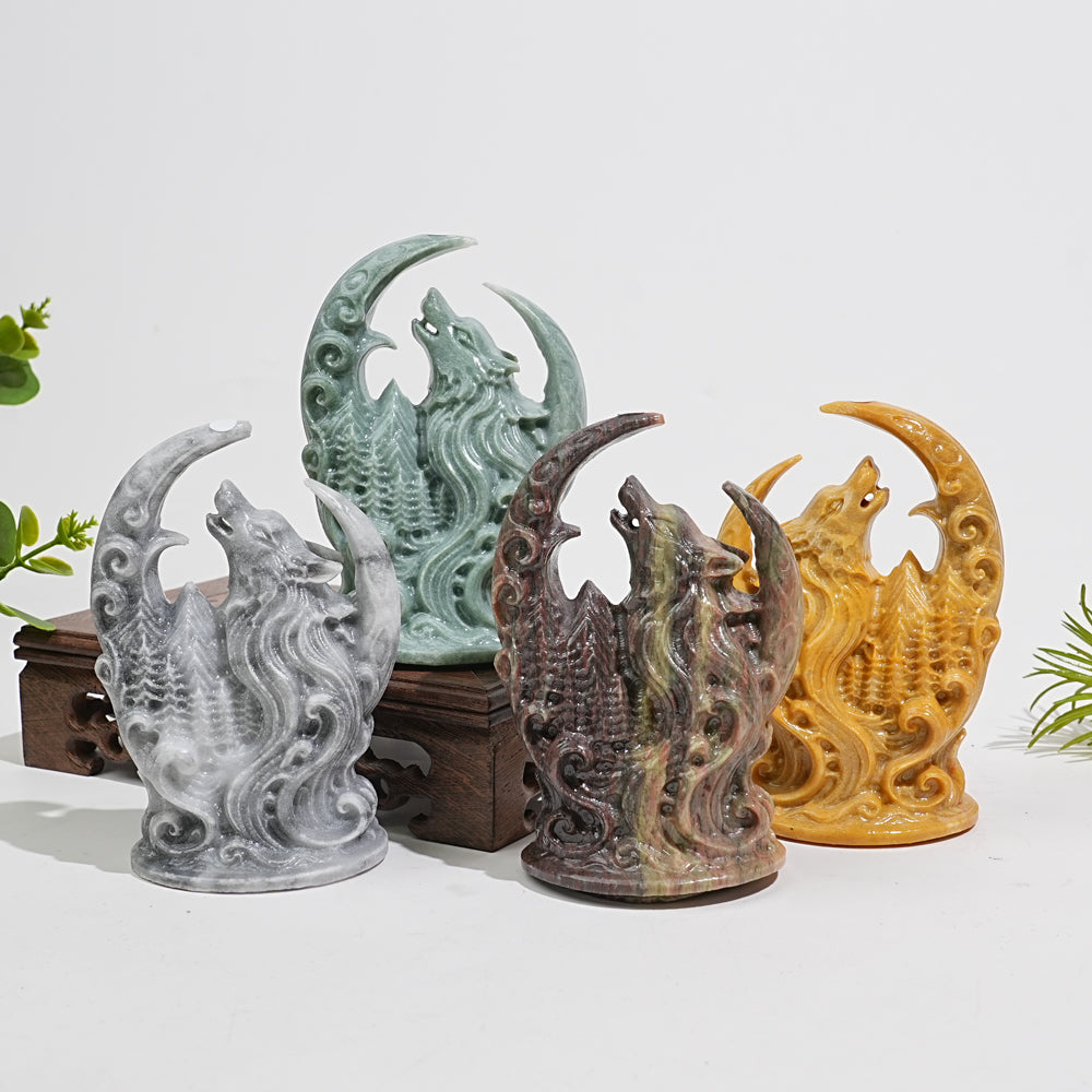 A Slightly Imperfect Natural Crystal Carving Forest Moon Wolf