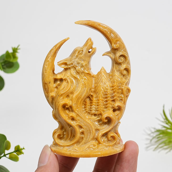 A Slightly Imperfect Natural Crystal Carving Forest Moon Wolf