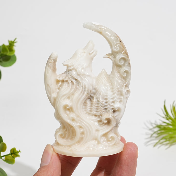 A Slightly Imperfect Natural Crystal Carving Forest Moon Wolf