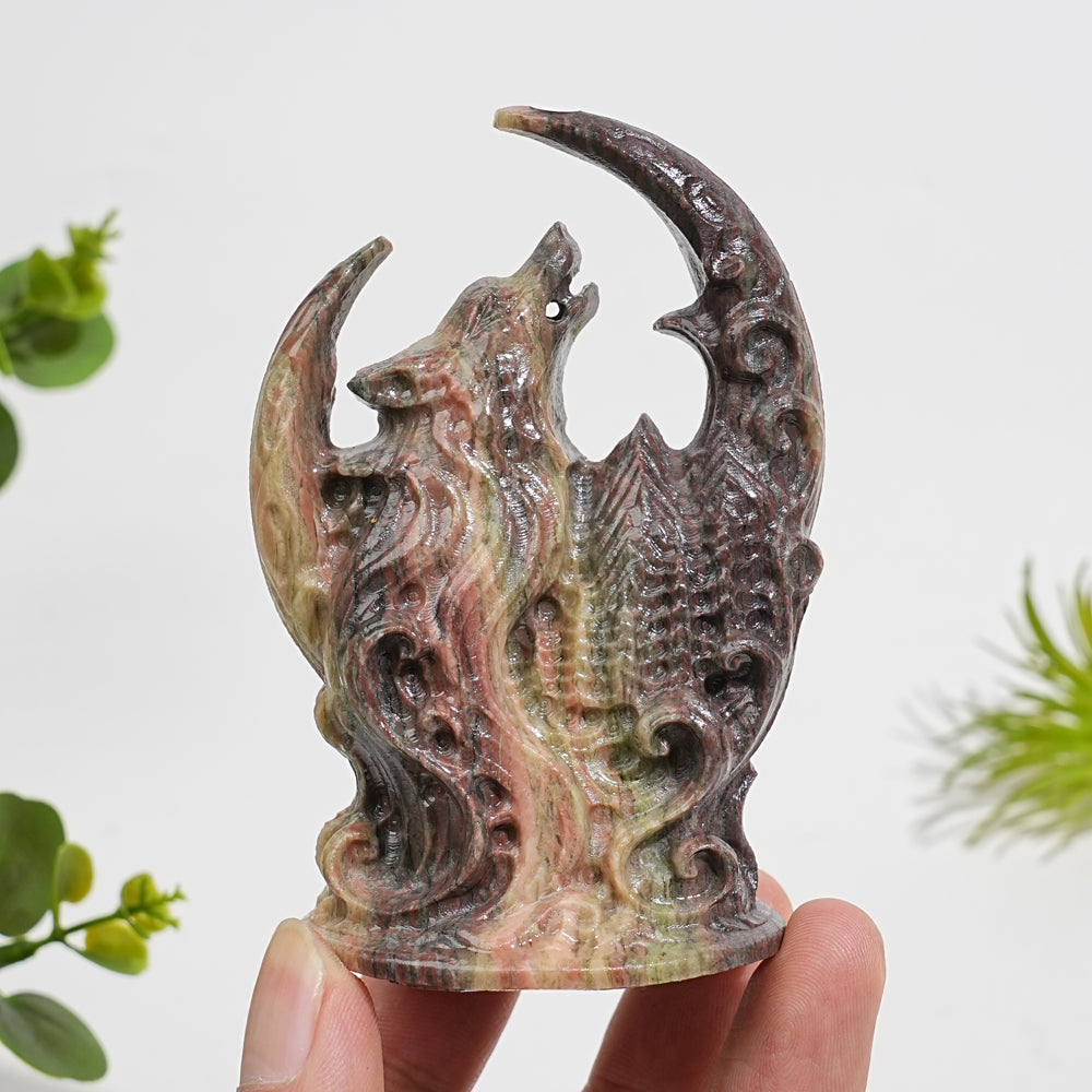 A Slightly Imperfect Natural Crystal Carving Forest Moon Wolf
