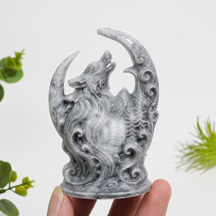 A Slightly Imperfect Natural Crystal Carving Forest Moon Wolf
