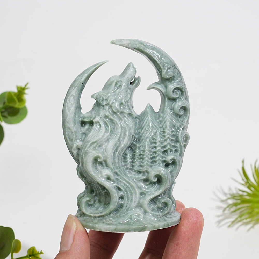 A Slightly Imperfect Natural Crystal Carving Forest Moon Wolf