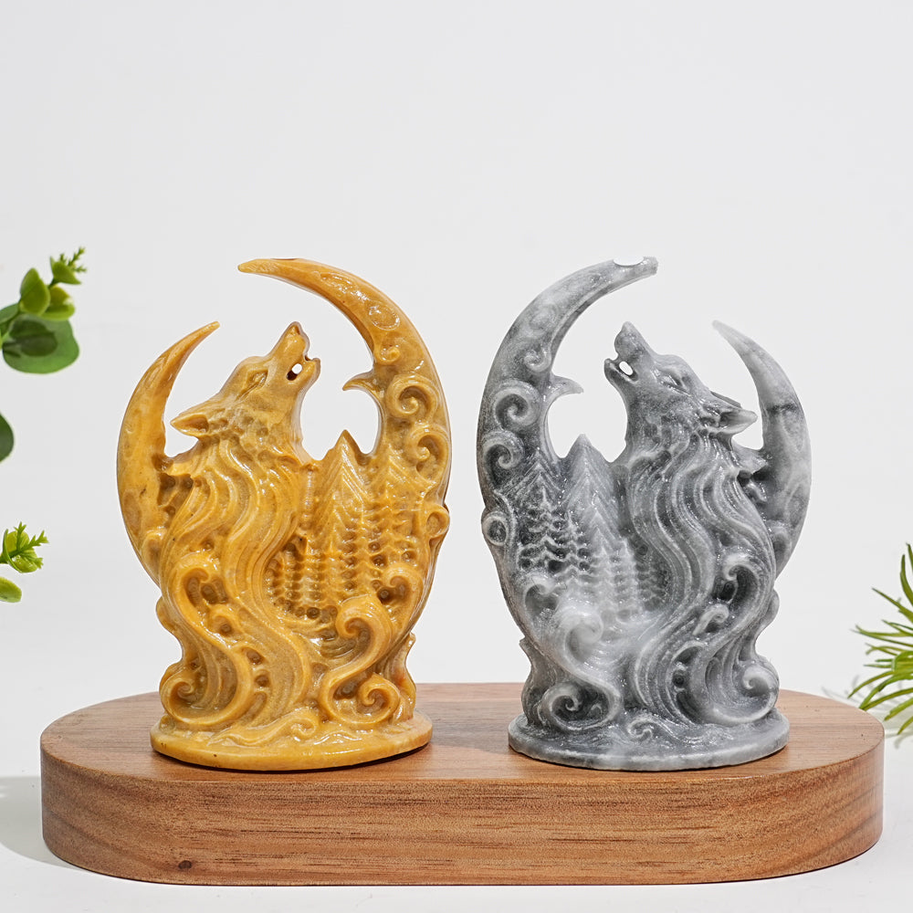 A Slightly Imperfect Natural Crystal Carving Forest Moon Wolf