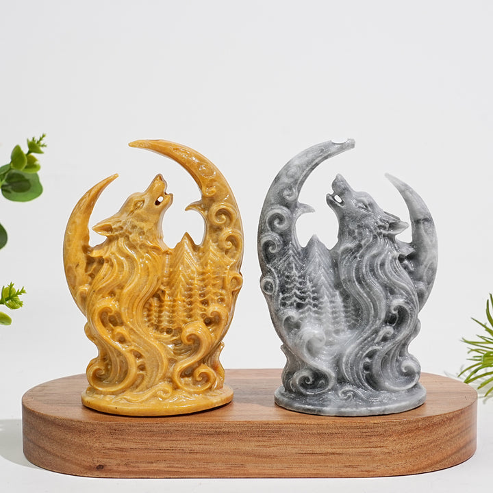 A Slightly Imperfect Natural Crystal Carving Forest Moon Wolf