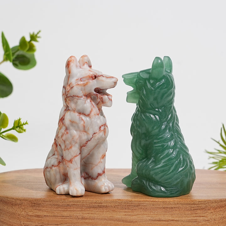 Natural Crystal Carving Lovely Wolf Dog