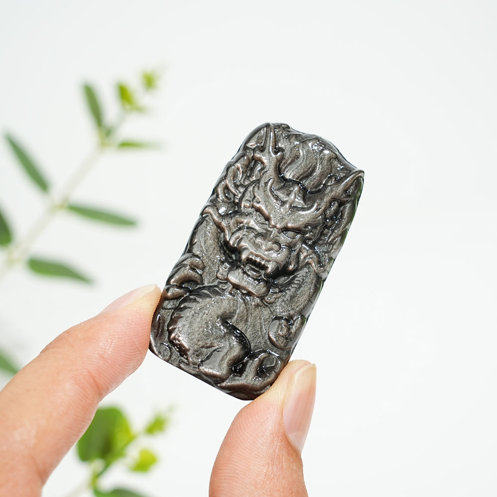 Natural Silver Obsidian Dragon Plaque
