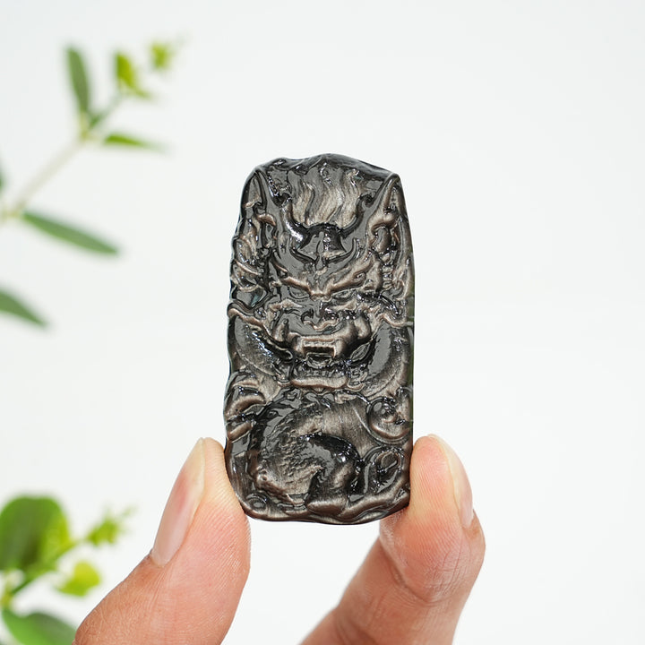 Natural Silver Obsidian Dragon Plaque